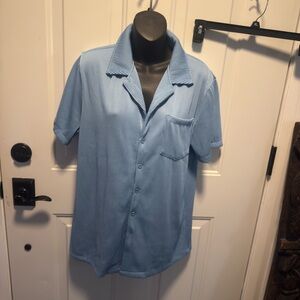 Coofandys ribbed Casual Blue Button-Down Shirt